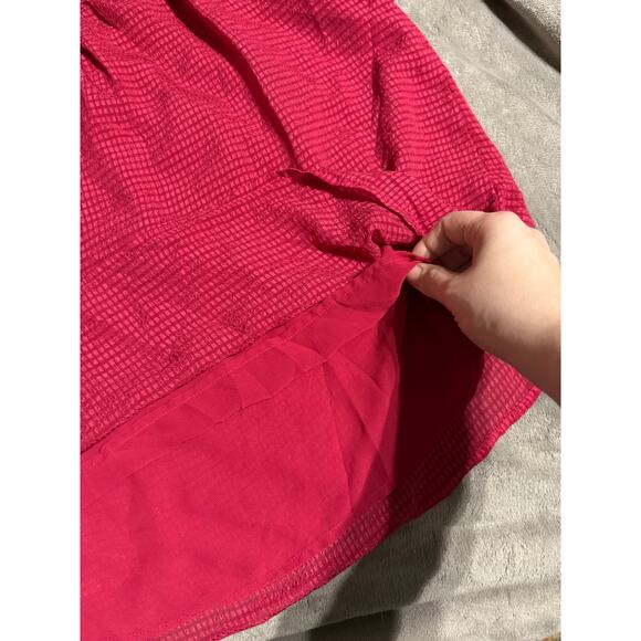 Anthro Maeve SZ 14 Magenta Gingham Top Cold Shoulder Micro Plaid Flutter Sleeve - Picture 6 of 10